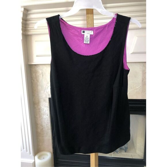 Carole Little Women’s Black with Pink Lining and Beaded Neck Line Tank Top Size - Picture 1 of 6